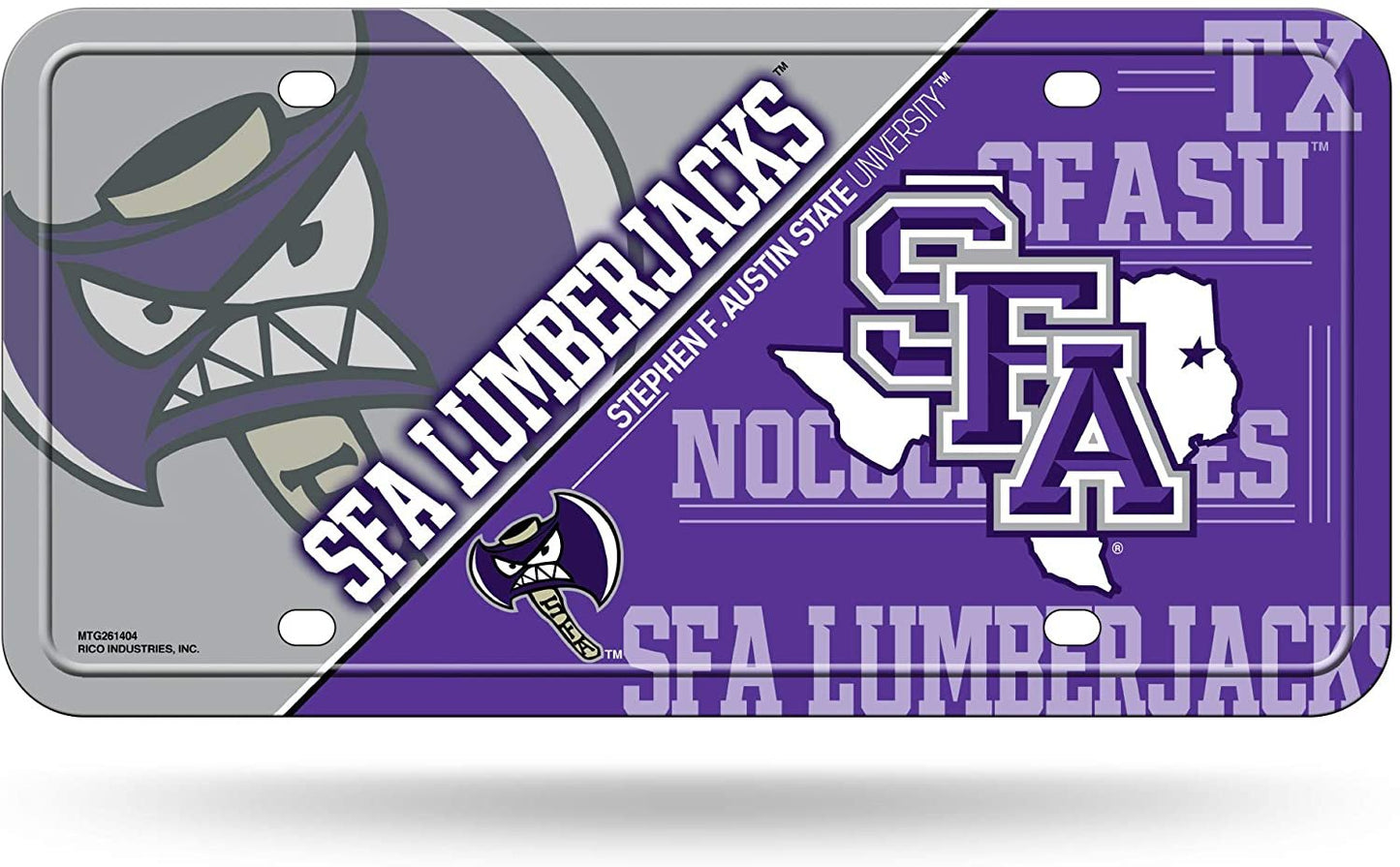 Stephen F Austin University Lumberjacks Metal Auto Tag License Plate, Split Design, 6x12 Inch