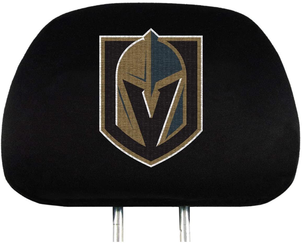 Vegas Golden Knights Pair of Premium Auto Head Rest Covers, Embroidered, Black Elastic, 14x10 Inch