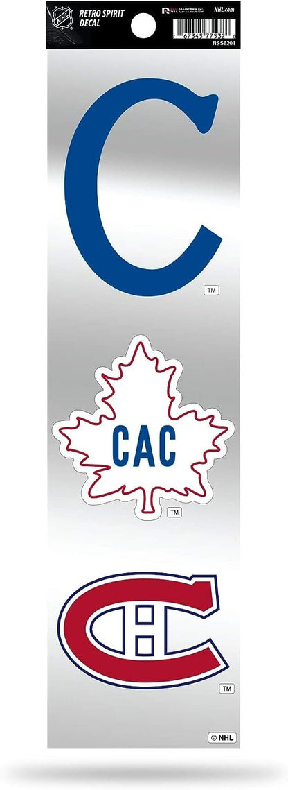 Montreal Canadiens 3-Piece Retro Decal Sticker Sheet, Die Cut, Clear Backing, 3x12 Inch
