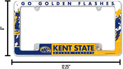 Kent State University Golden Flashes Metal License Plate Frame Chrome Tag Cover All Over Design 6x12 Inch