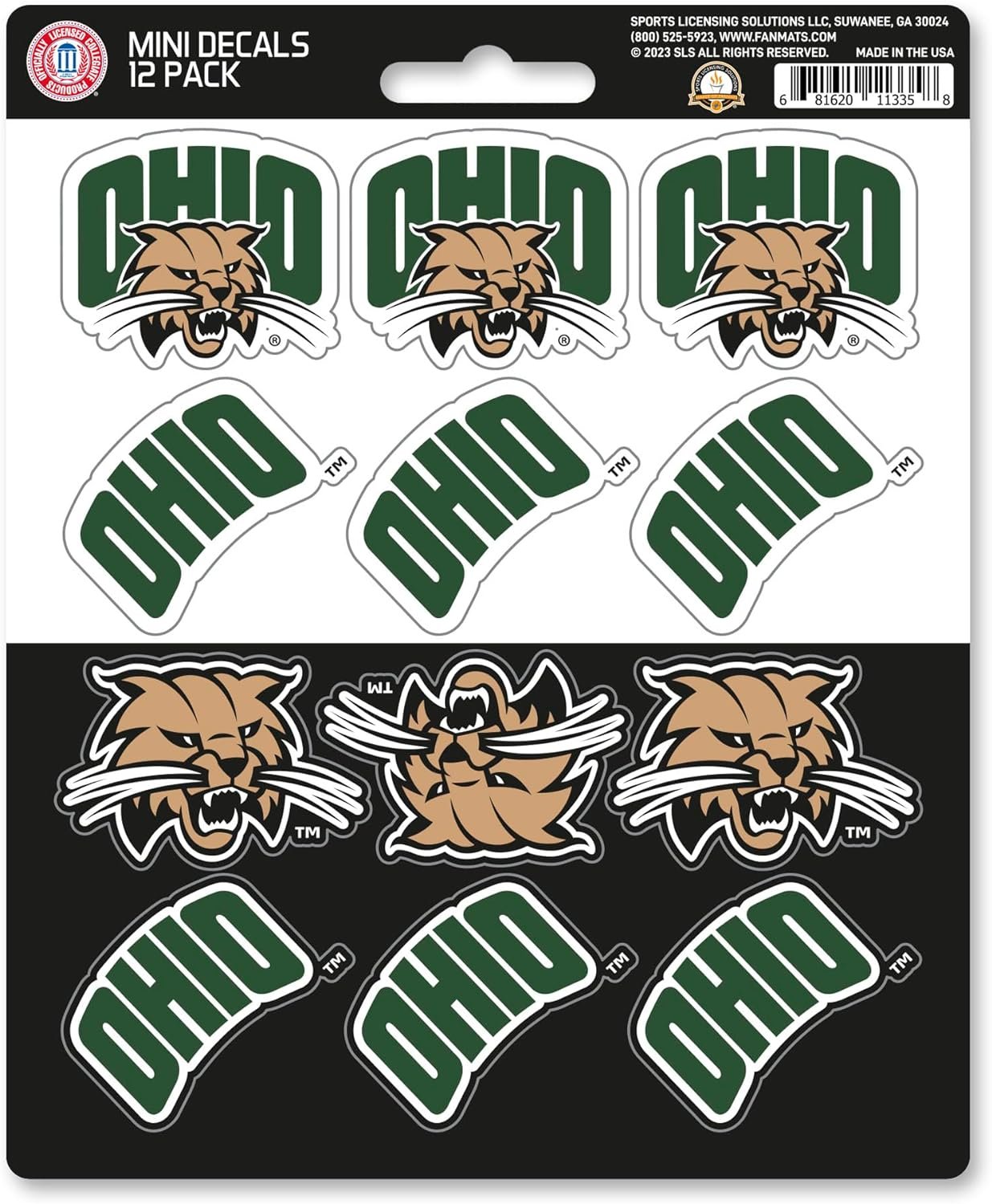 Ohio University Bobcats 12-Piece Mini Decal Sticker Set, 5x6 Inch Sheet, Gift for football fans for any hard surfaces around home, automotive, personal items
