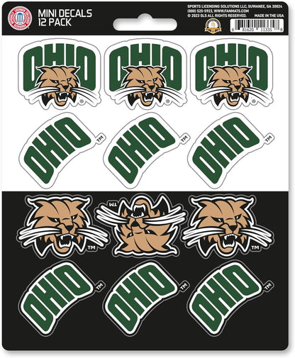 Ohio University Bobcats 12-Piece Mini Decal Sticker Set, 5x6 Inch Sheet, Gift for football fans for any hard surfaces around home, automotive, personal items