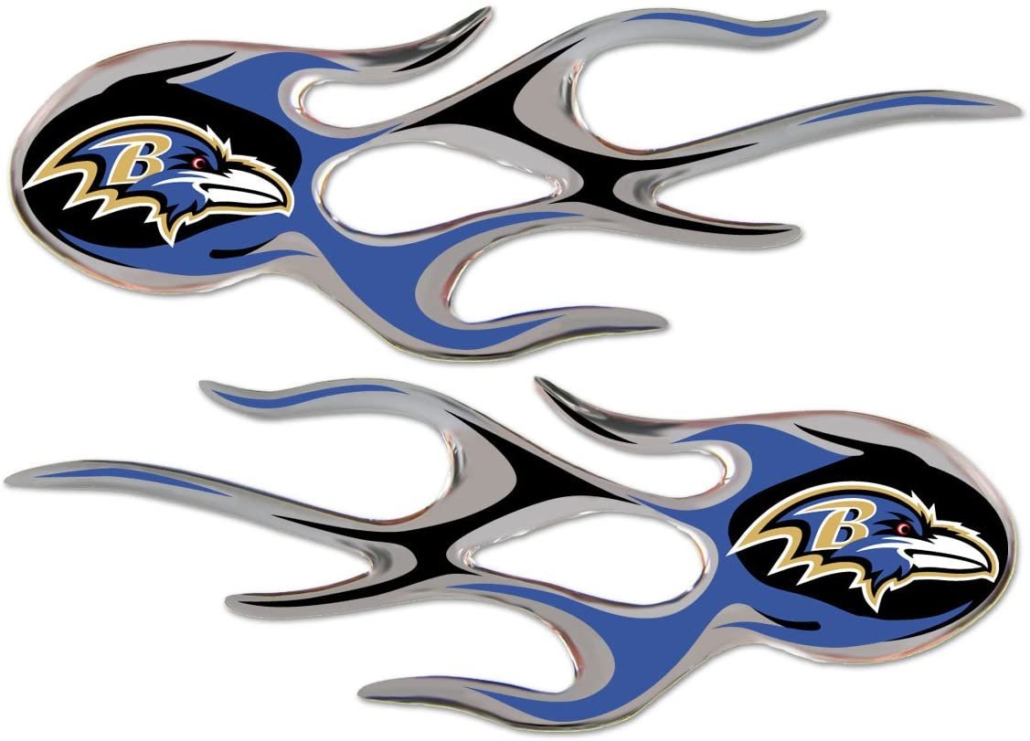 Baltimore Ravens Pair of Decal Sticker Emblem, Air Puffed Raised, Micro Flame Design, Full Adhesive Backing, 2x5 Inch Each