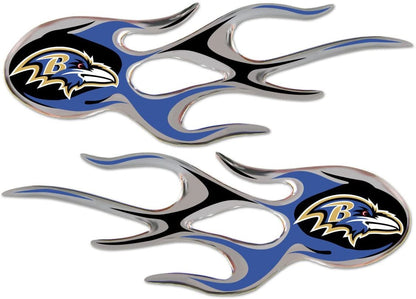 Baltimore Ravens Pair of Decal Sticker Emblem, Air Puffed Raised, Micro Flame Design, Full Adhesive Backing, 2x5 Inch Each