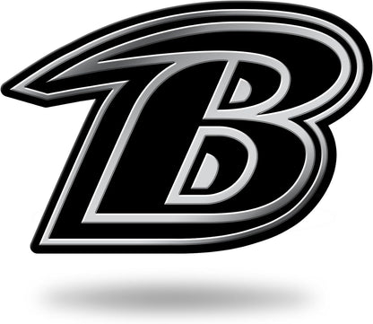 Baltimore Ravens Auto Emblem, Silver Chrome Color, Raised Molded Plastic, 3.5 Inch, Adhesive Tape Backing