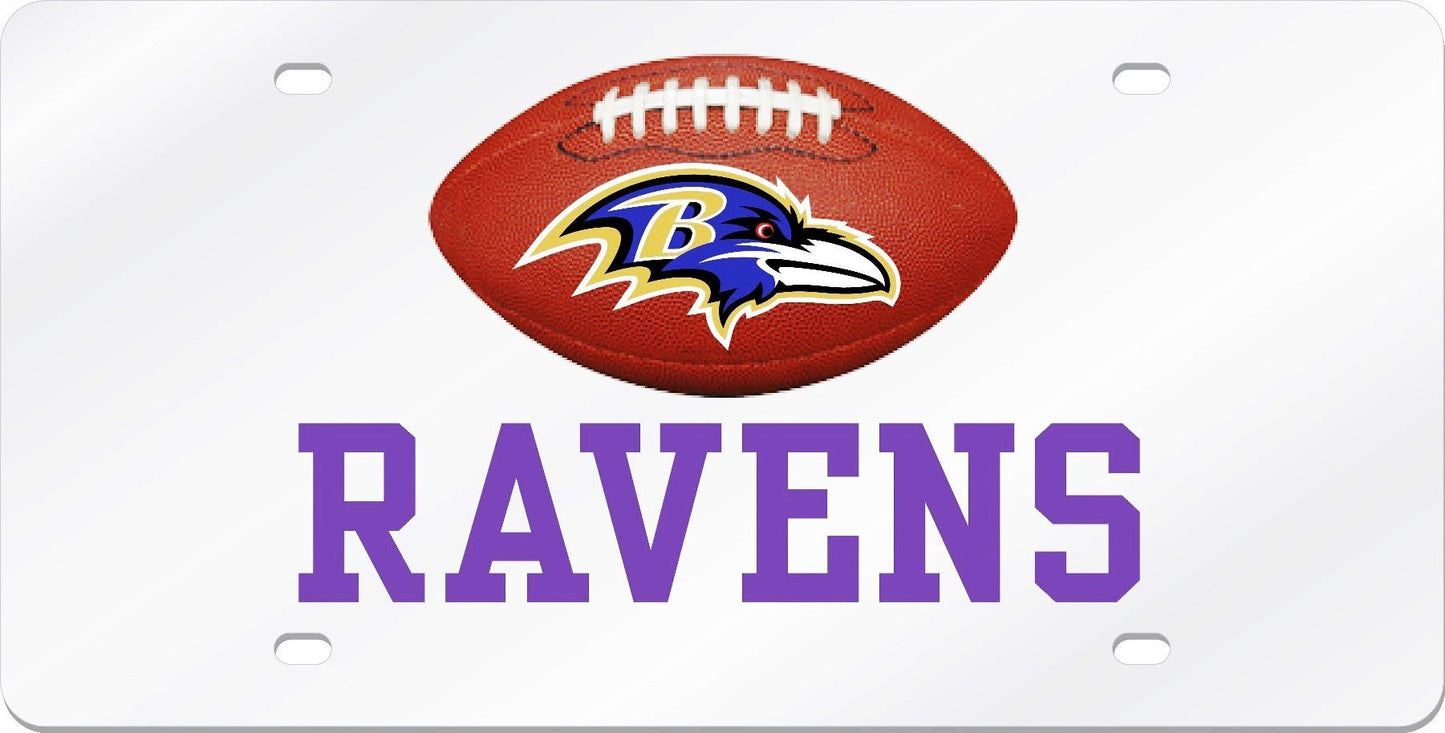 Baltimore Ravens Premium Laser Cut Tag License Plate, Football, Mirrored Acrylic Inlaid, 12x6 Inch