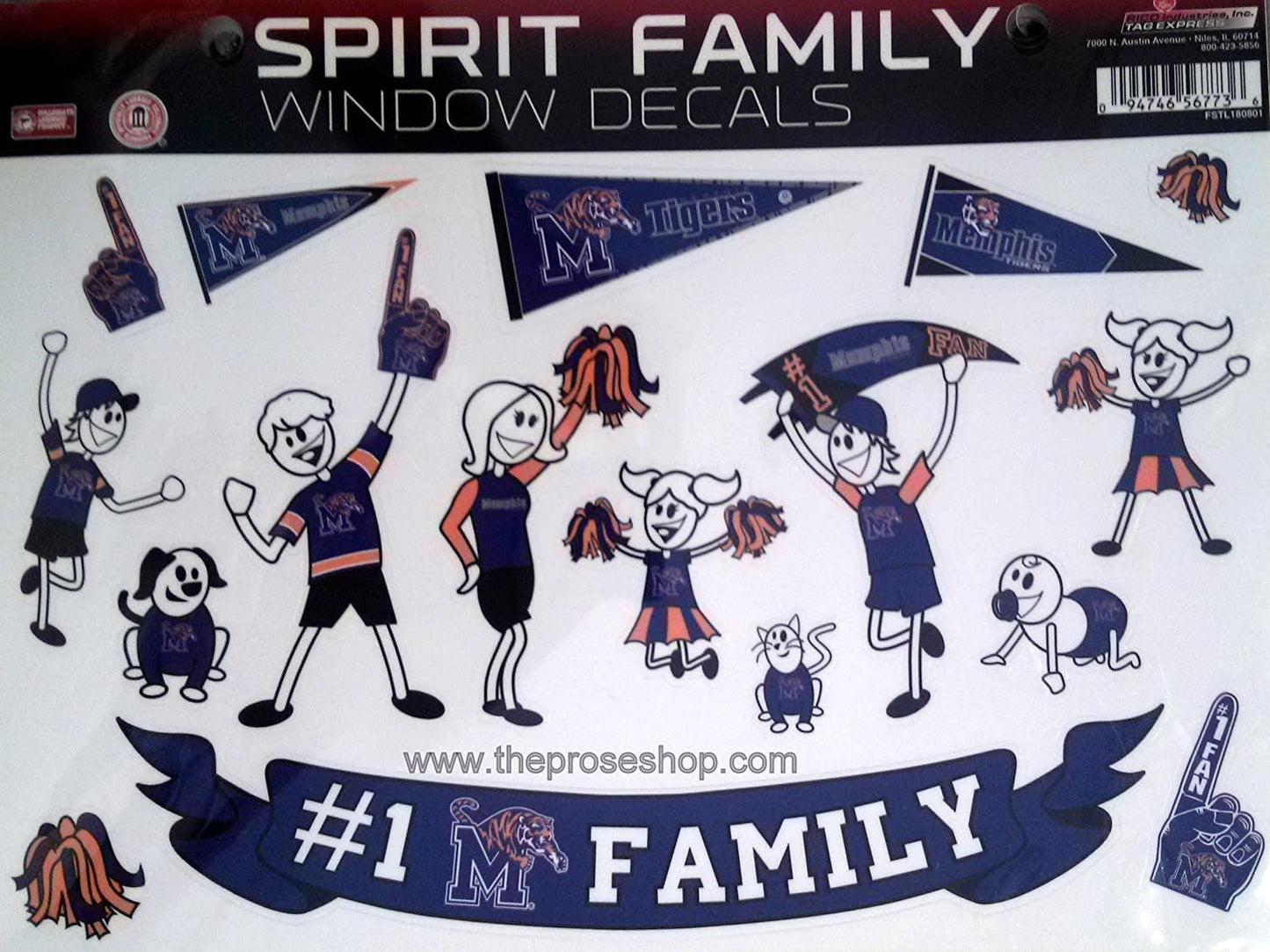 University of Memphis Tigers Family Spirit Window Stickers Decal, 8x11 Inch