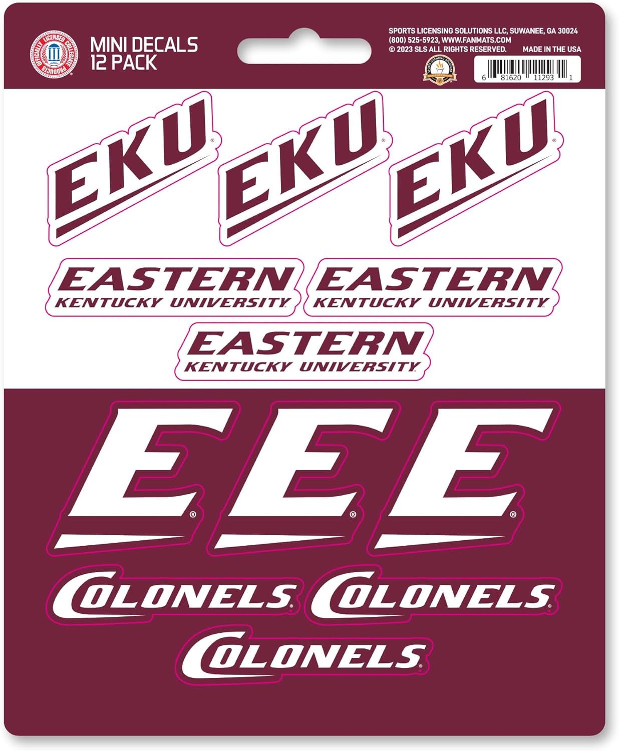 Eastern Kentucky University Colonels 12-Piece Mini Decal Sticker Set, 5x6 Inch Sheet, Gift for football fans for any hard surfaces around home, automotive, personal items