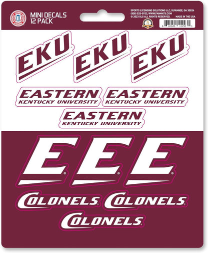 Eastern Kentucky University Colonels 12-Piece Mini Decal Sticker Set, 5x6 Inch Sheet, Gift for football fans for any hard surfaces around home, automotive, personal items
