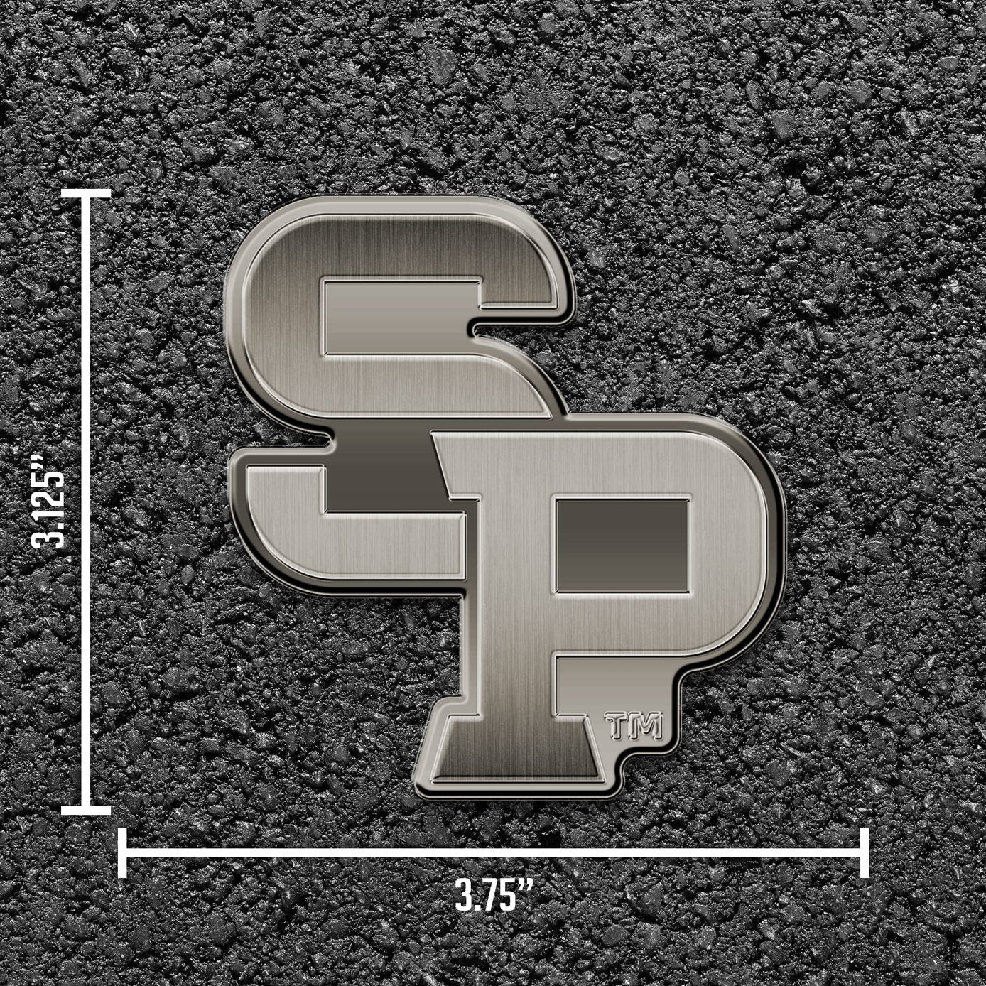 University of Wisconsin Stevens Point Pointers Solid Metal Auto Emblem, Antique Nickel Finish, Raised, Die Cut, 3.5 Inch, Adhesive Tape Backing