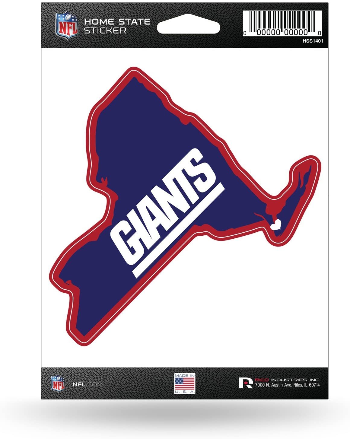 New York Giants 5 Inch Sticker Decal, Home State Design, Flat Vinyl, Full Adhesive Backing
