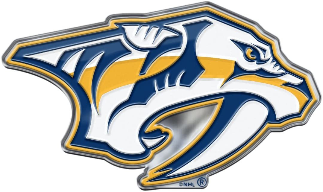 Nashville Predators Auto Emblem, Aluminum Metal, Embossed Team Color, Raised Decal Sticker, Full Adhesive Backing