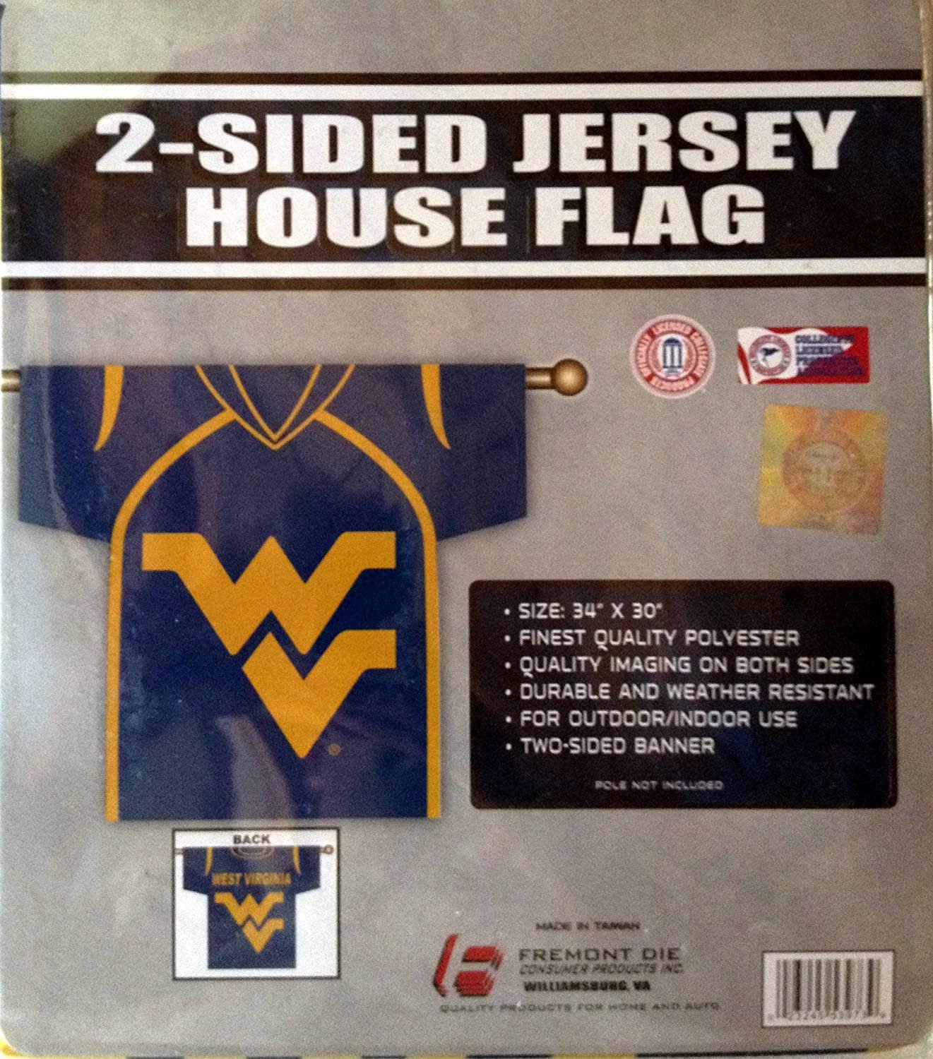 West Virginia University Mountaineers Premium 2-Sided Banner Flag, Jersey Design, 30x34 Inch