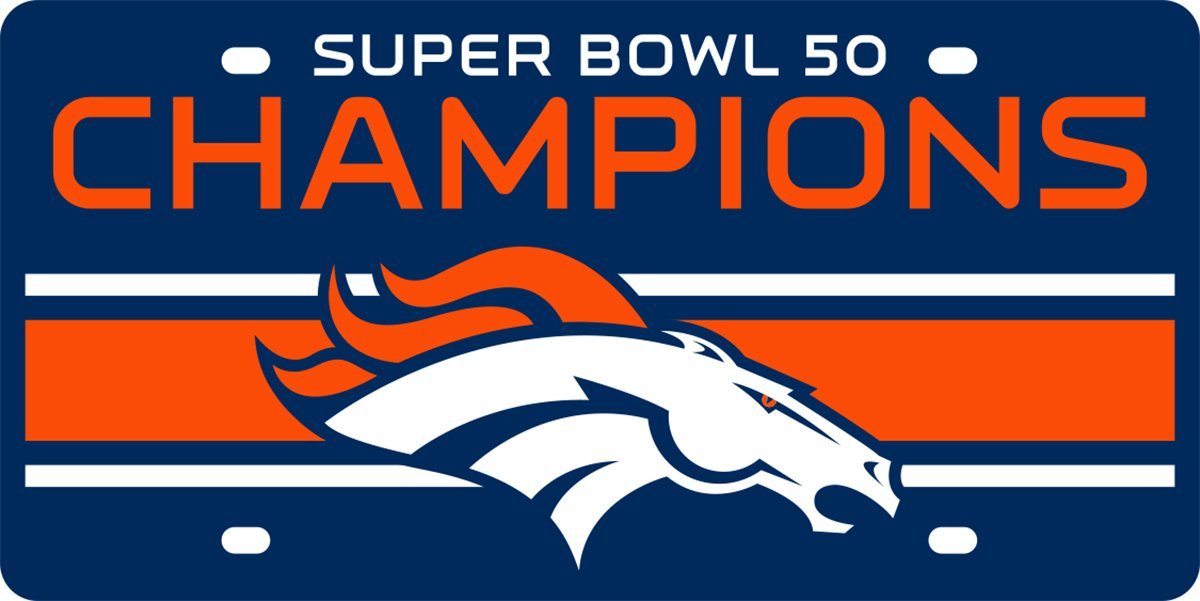 Denver Broncos Super Bowl 50 Champions Premium Laser Cut Tag License Plate, Acrylic Inlaid, 12x6 Inch