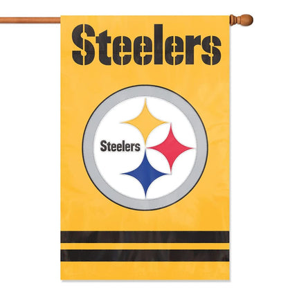 Pittsburgh Steelers Premium Double Sided Banner Flag, Applique Embroidered, 28x44 Inches, Yellow