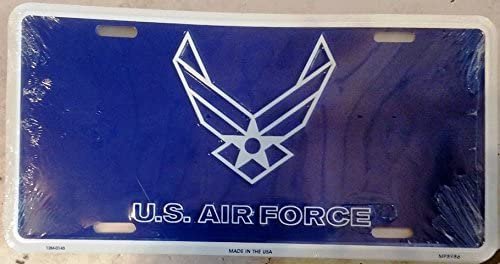 United States Air Force Metal Auto Tag License Plate, Blue with White Wings Design, 6x12 Inch