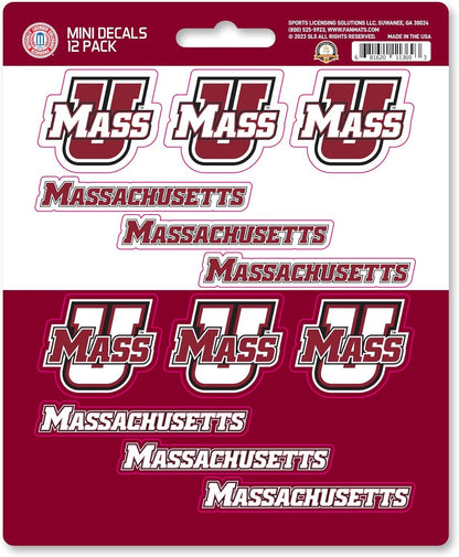 University of Massachusettes Minutemen 12-Piece Mini Decal Sticker Set, 5x6 Inch Sheet, Gift for football fans for any hard surfaces around home, automotive, personal items
