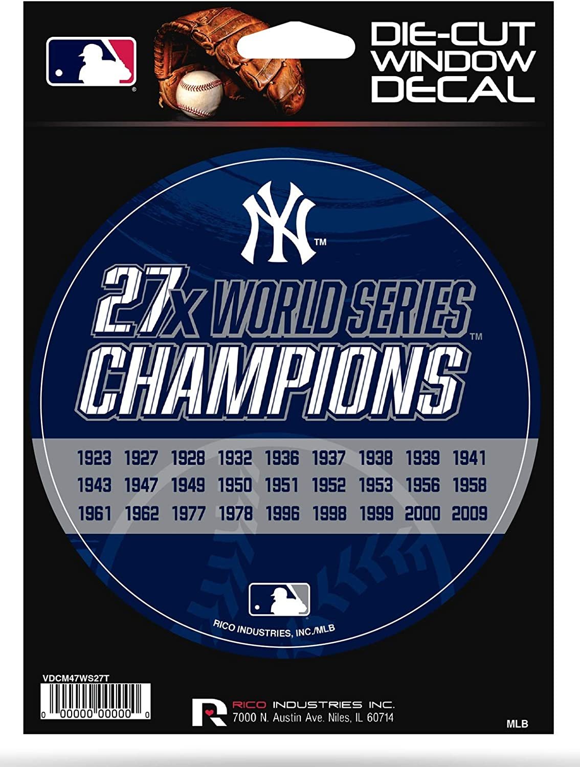 New York Yankees 5 Inch Decal Sticker 27X Time Champions Flat Vinyl Full Adhesive Backing