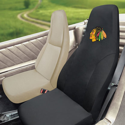 Chicago Blackhawks Premium Embroidered Black Auto Bucket Seat Cover, 48x20 Inch, Elastic