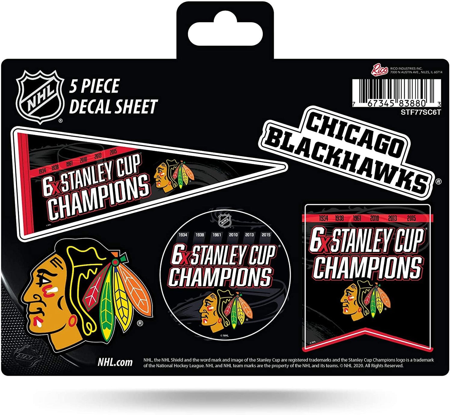 Chicago Blackhawks Decal Sticker 6X Time Champions 5 Piece Multi Sheet Flat Vinyl Emblem Hockey