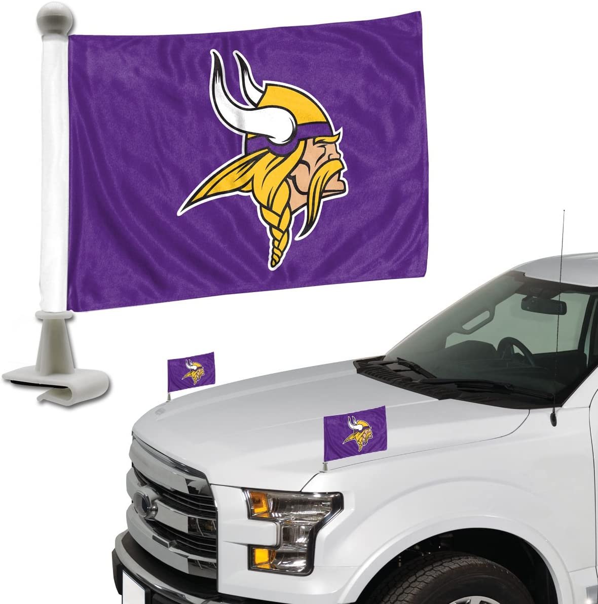 Minnesota Vikings Car Flag Set, Ambassador Style, 4x6 Inch Double Sided Flags, Set of 2