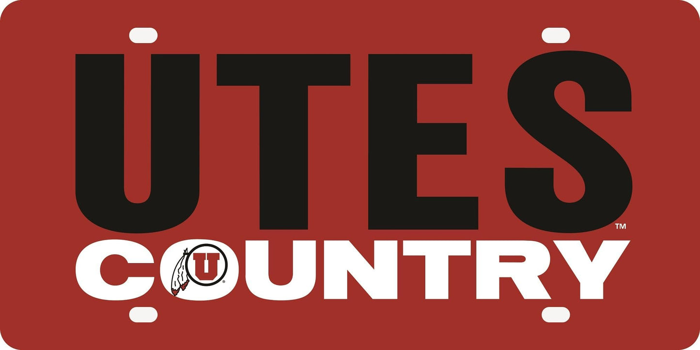 University of Utah Utes Premium Laser Cut Tag License Plate, Country Design, Mirrored Acrylic Inlaid, 12x6 Inch