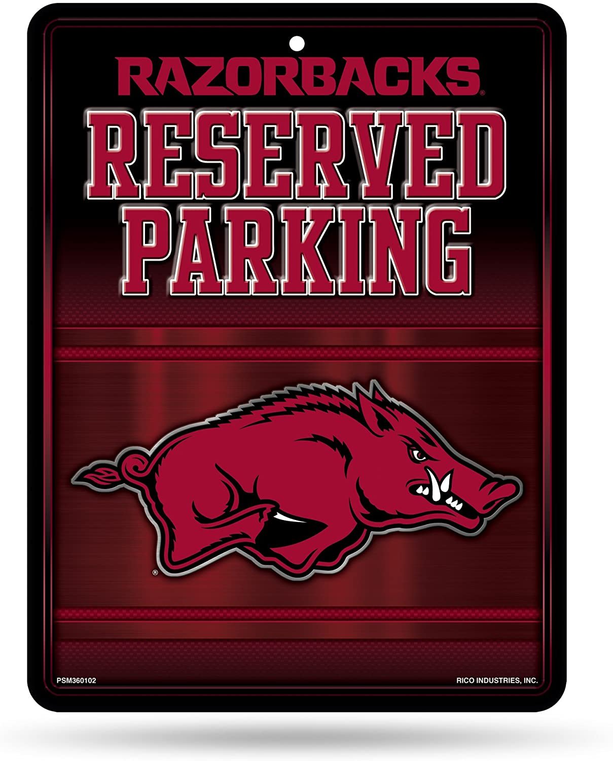 University of Arkansas Razorbacks Metal Wall Parking Sign, 8.5x11 Inch, Primary Design, Great for Man Cave, Bed Room, Office, Home Decor