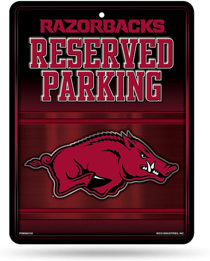 University of Arkansas Razorbacks Metal Wall Parking Sign, 8.5x11 Inch, Primary Design, Great for Man Cave, Bed Room, Office, Home Decor