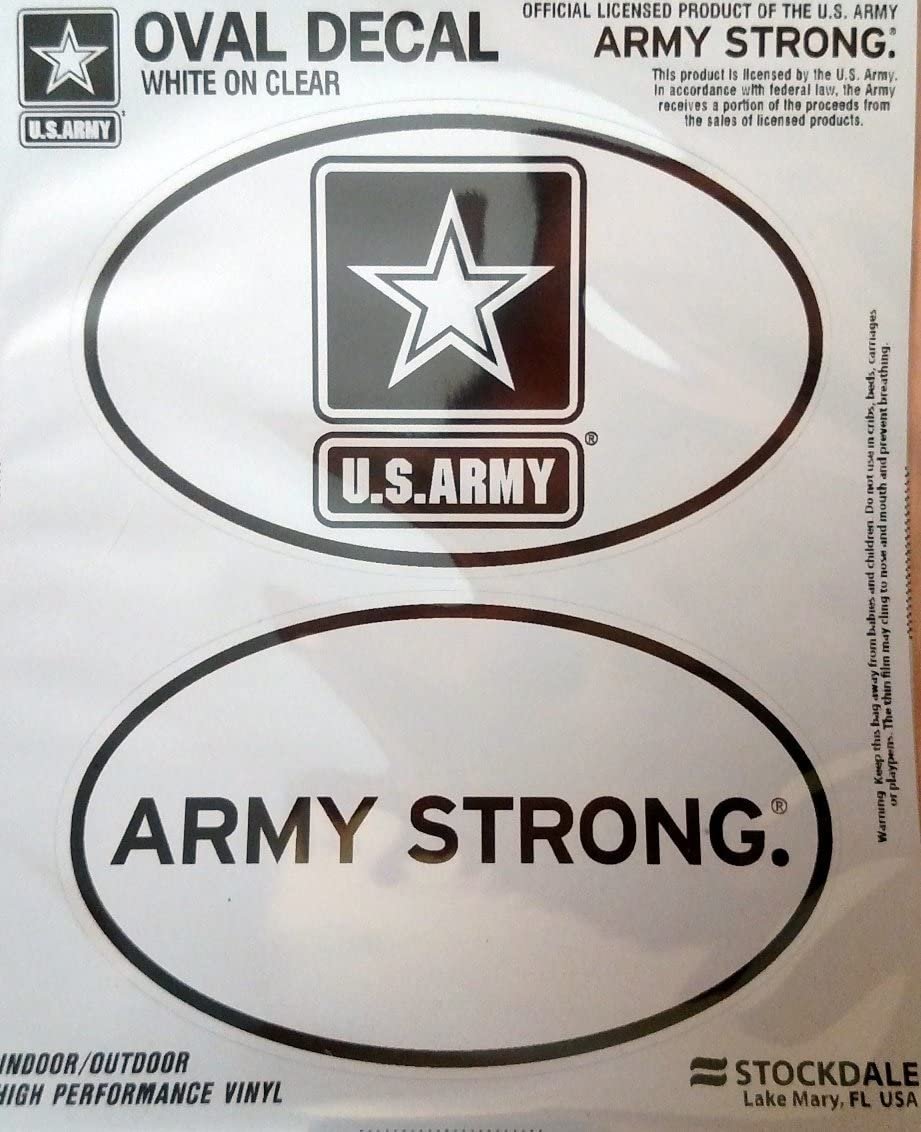 U.S. Army 2-Piece White and Clear Euro Decal Sticker Set, 4x2.5 Inch Each, United States Military