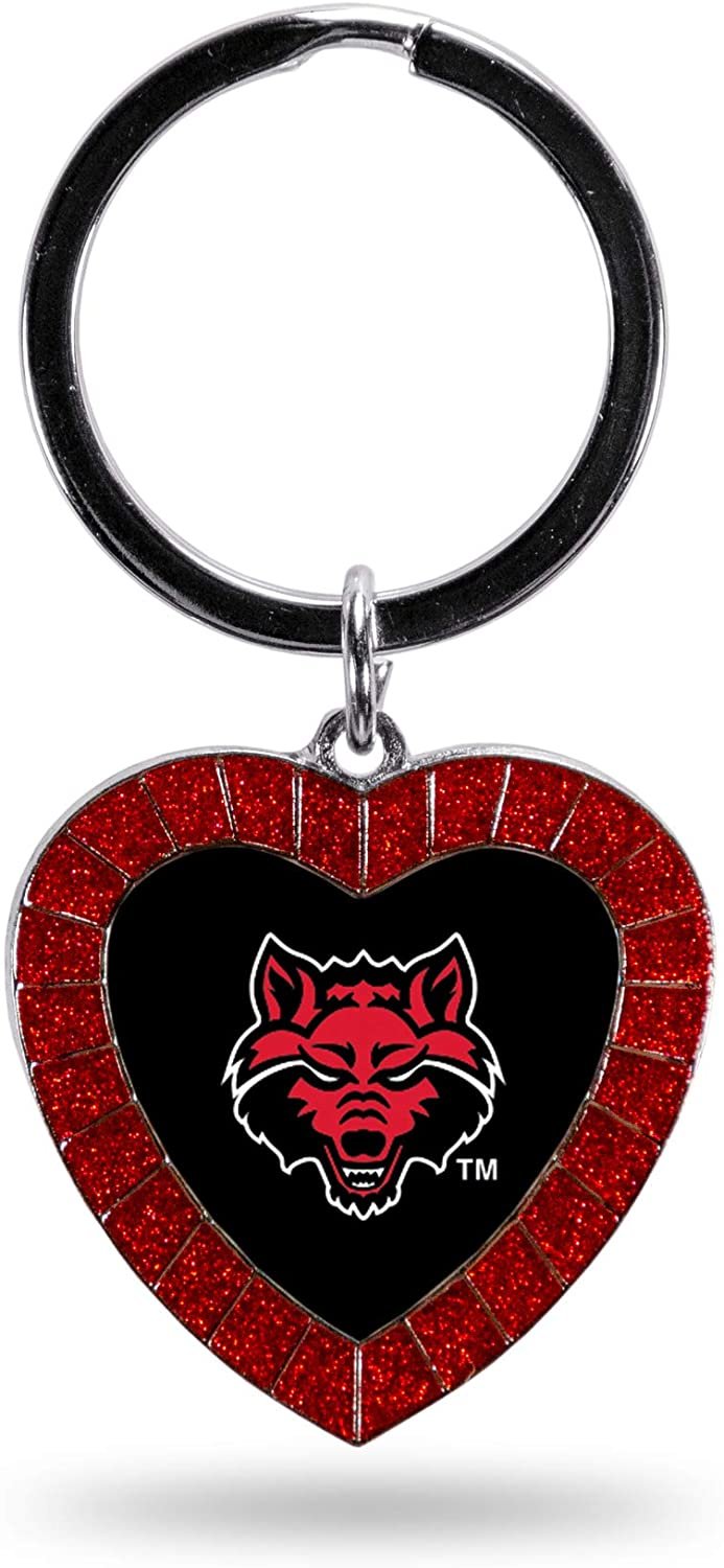 Arkansas State Red Wolves NCAA Rhinestone Heart Colored Keychain, Red, 3-inches in length