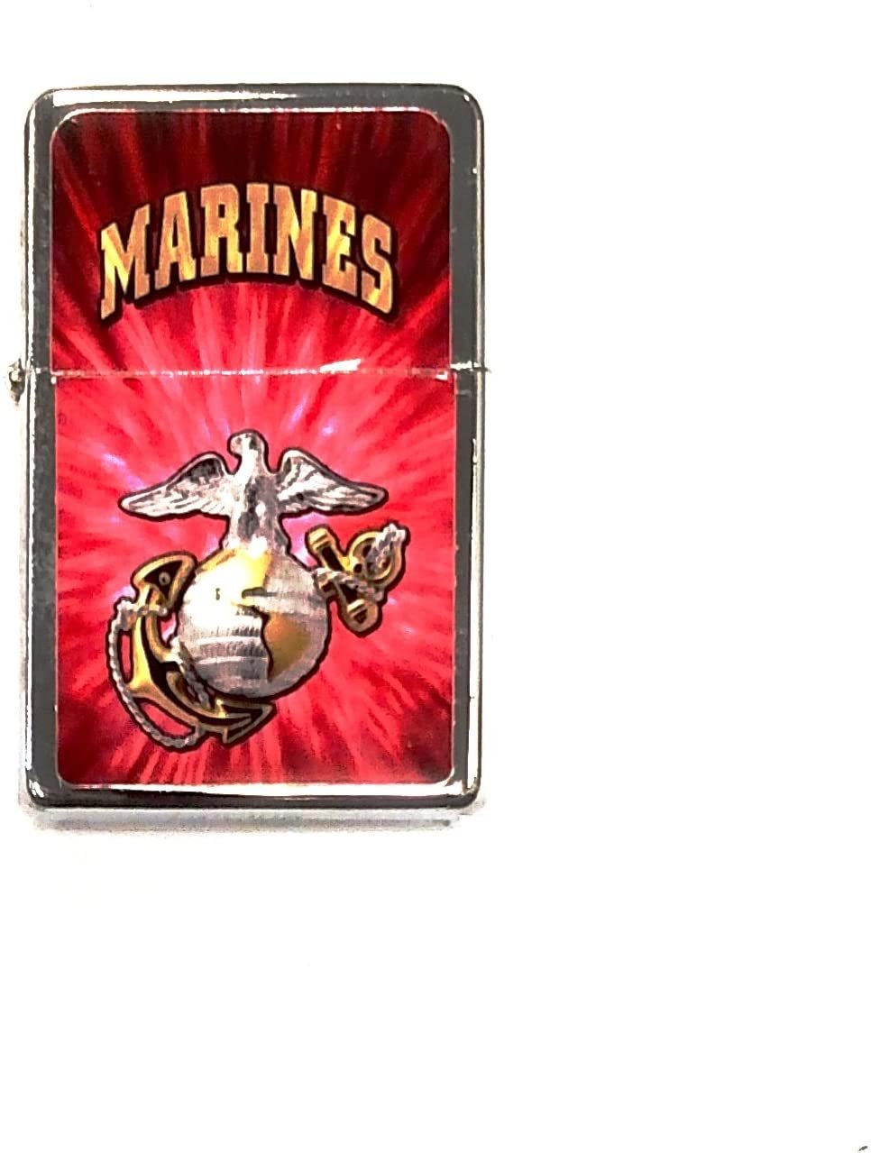 Marines Pocket Lighter Flip-Top Metal Chrome United States US Military Marine Corp