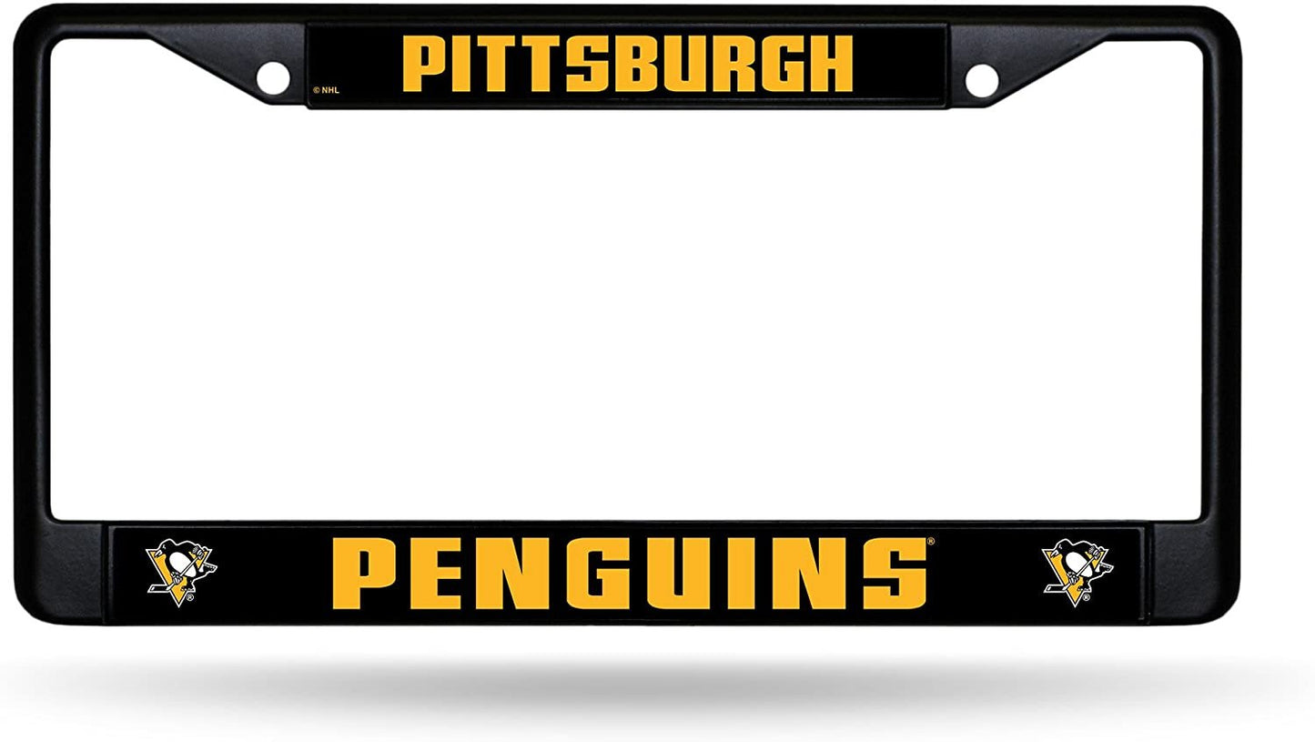 Pittsburgh Penguins Metal License Plate Frame Black Tag Cover 12x6 Inch