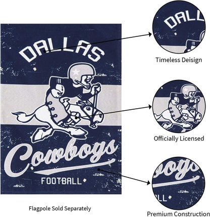 Dallas Cowboys Premium Double Sided Garden Flag Banner, Vintage Style, 13x18 Inch, Display Pole Sold Separately