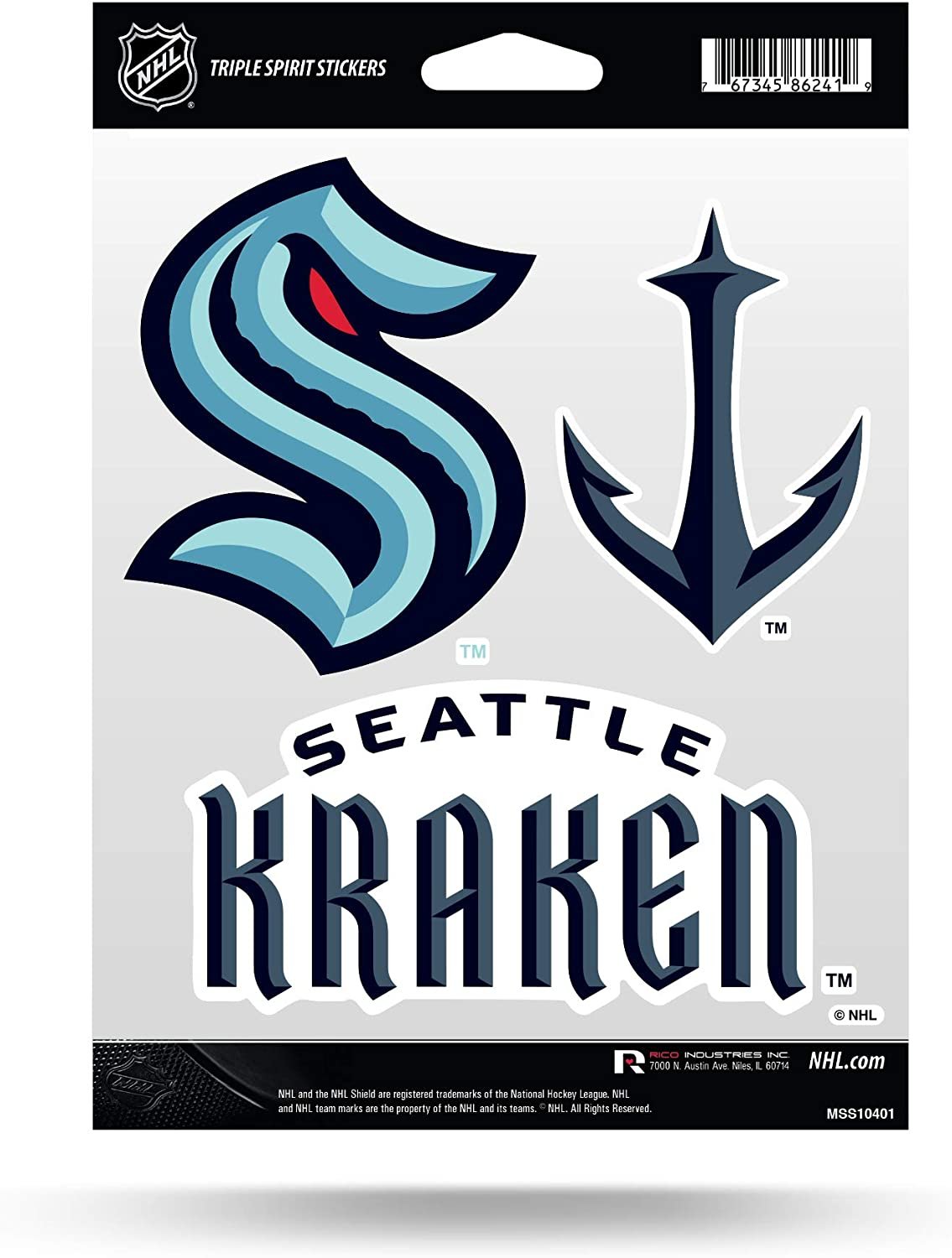 Seattle Kraken Triple Sticker Decal Sheet 3-Piece