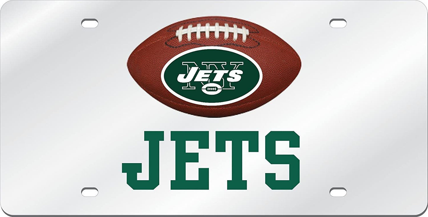 New York Jets Premium Laser Tag License Plate, Mirrored Acrylic, Football Cut Out Design, 6x12 Inch