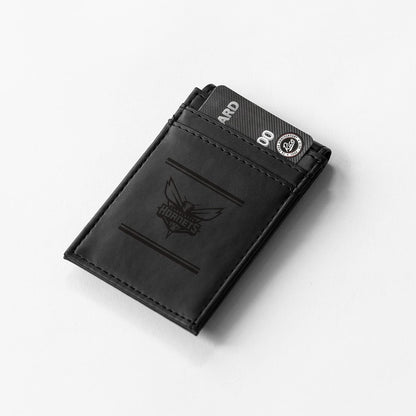 Charlotte Hornets Premium Black Leather Wallet, Front Pocket Magnetic Money Clip, Laser Engraved, Vegan