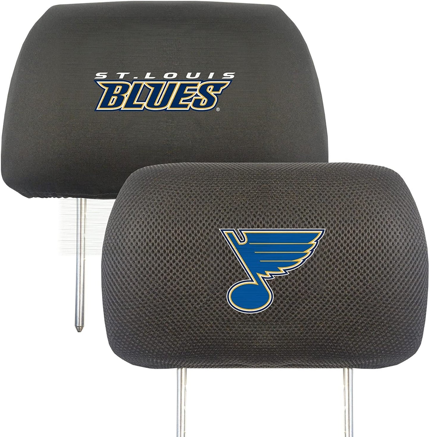 St Louis Blues Premium Auto Head Rest Covers, Black, Embroidered, 14x10 inch, Elastic, 2-Piece