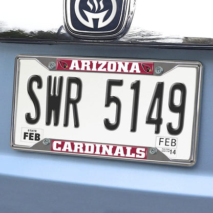 Arizona Cardinals Chrome Metal License Plate Frame Tag Cover 6 x 12 Inch