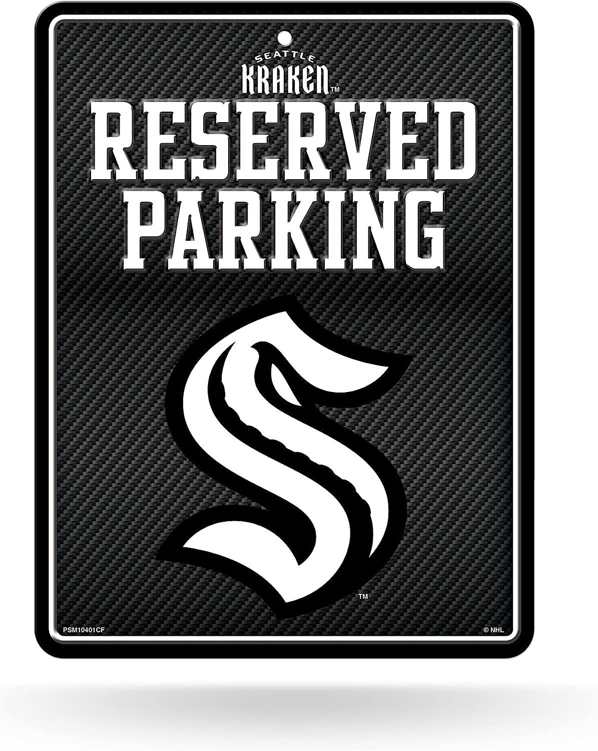 Seattle Kraken Metal Parking Novelty Wall Sign 8.5 x 11 Inch Carbon Fiber Design