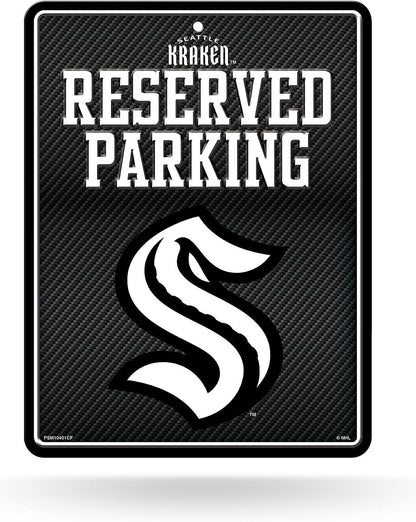 Seattle Kraken Metal Parking Novelty Wall Sign 8.5 x 11 Inch Carbon Fiber Design