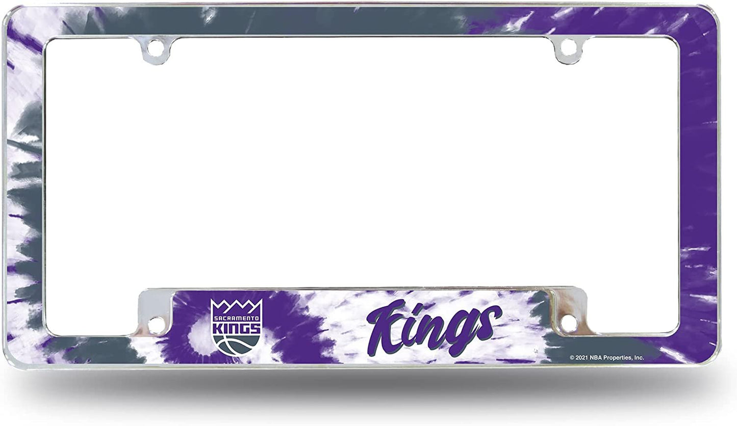 Sacramento Kings Metal License Plate Frame Chrome Tag Cover Tie Dye Design 6x12 Inch