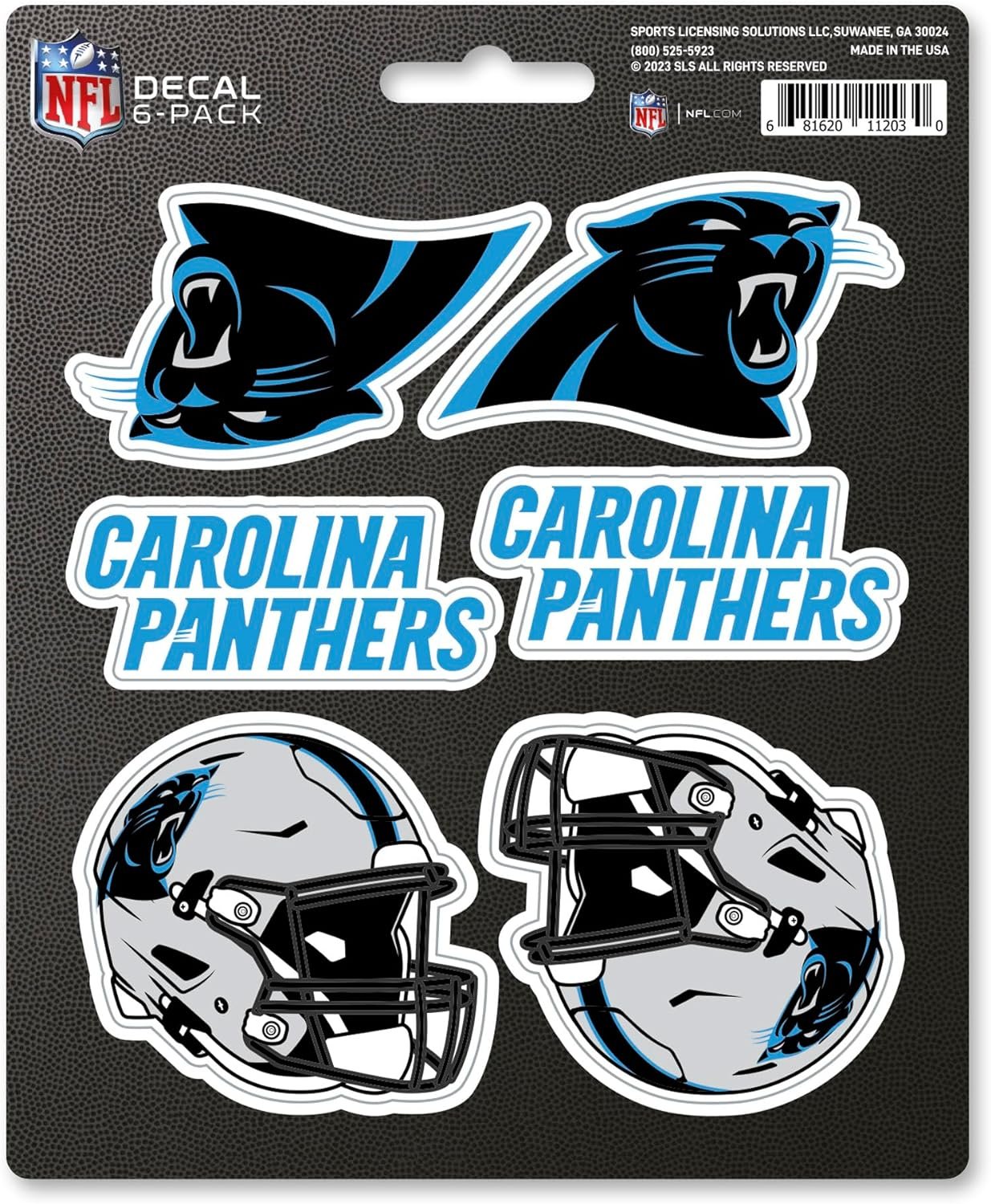 Carolina Panthers 6-Piece Decal Sticker Set, 5x6 Inch Sheet, Gift for football fans for any hard surfaces around home, automotive, personal items