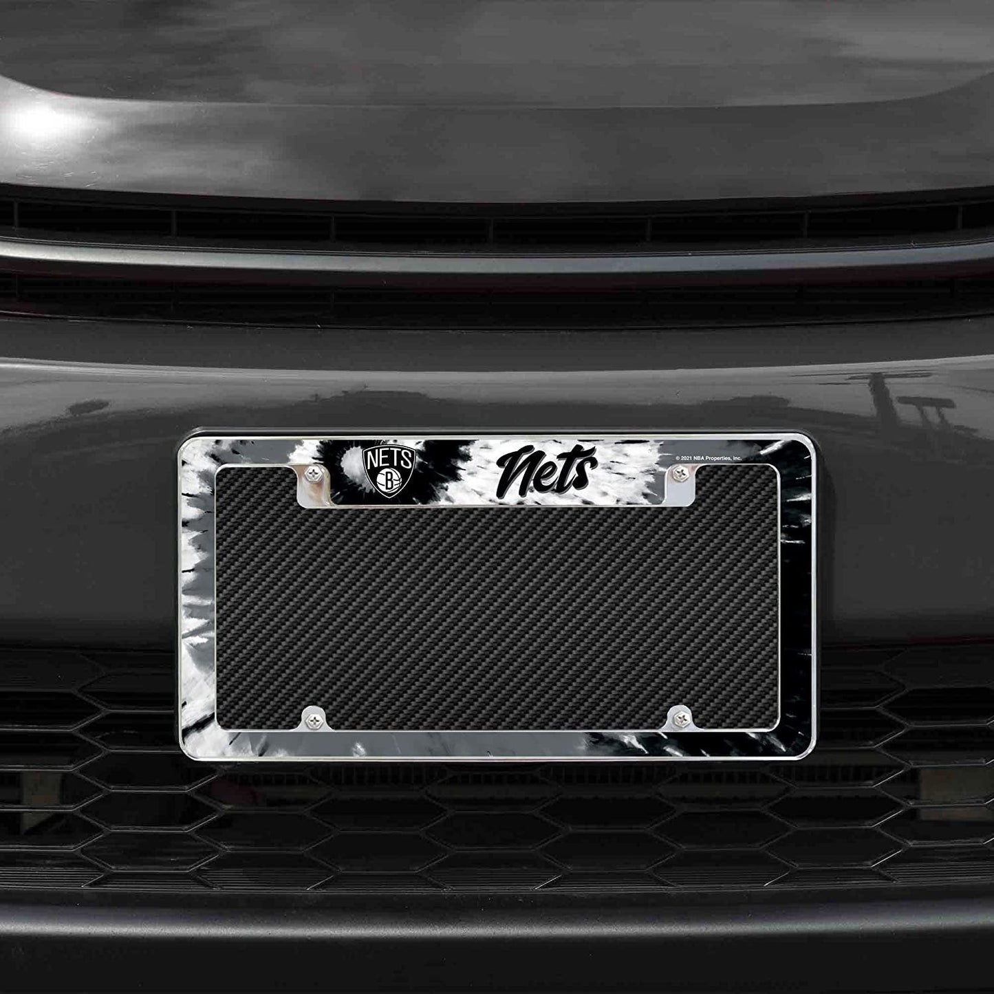 Brooklyn Nets Metal License Plate Frame Chrome Tag Cover Tie Dye Design 6x12 Inch