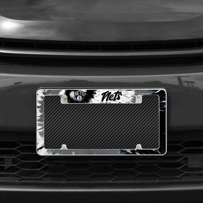 Brooklyn Nets Metal License Plate Frame Chrome Tag Cover Tie Dye Design 6x12 Inch