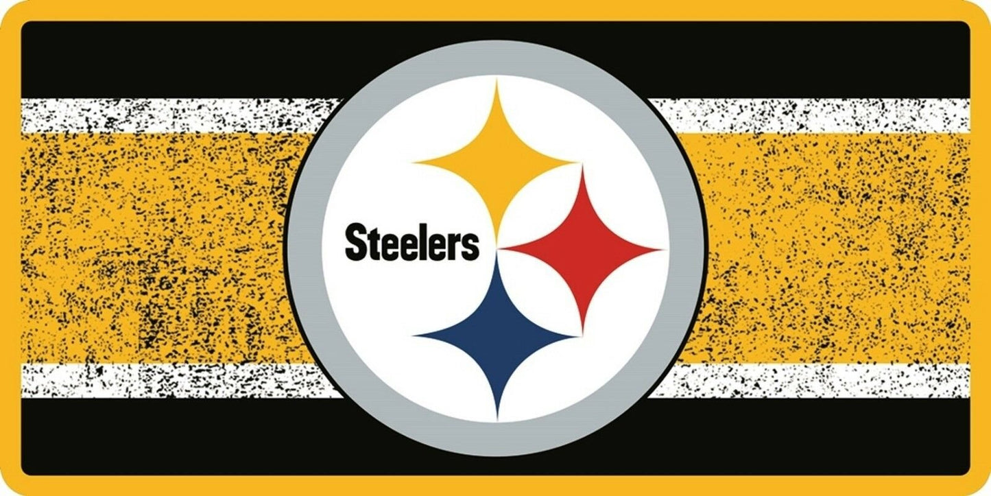 Pittsburgh Steelers Premium Laser Cut Tag License Plate, Vintage Style, Mirrored Inlaid Acrylic, 12x6 Inch