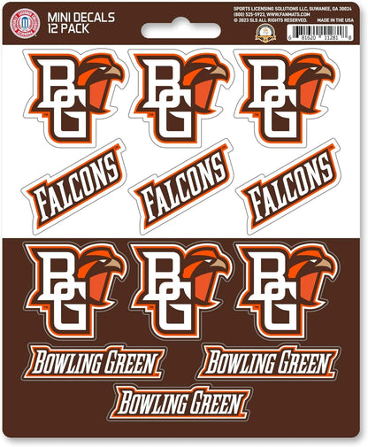 Bowling Green State University Falcons 12-Piece Mini Decal Sticker Set, 5x6 Inch Sheet, Gift for football fans for any hard surfaces around home, automotive, personal items