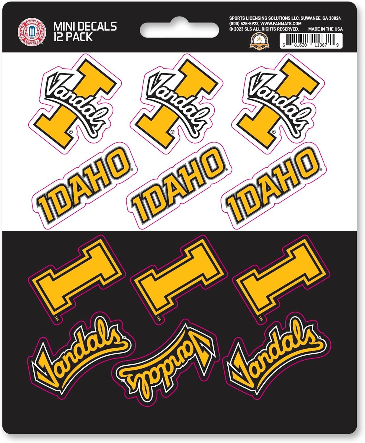 University of Idaho Vandals 12-Piece Mini Decal Sticker Set, 5x6 Inch Sheet, Gift for football fans for any hard surfaces around home, automotive, personal items