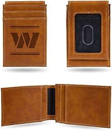 Washington Commanders Premium Brown Leather Wallet, Front Pocket Magnetic Money Clip, Laser Engraved, Vegan