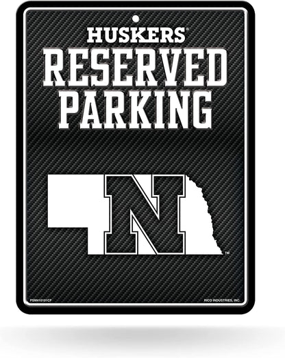 University of Nebraska Cornhuskers Metal Parking Novelty Wall Sign 8.5 x 11 Inch Carbon Fiber Design