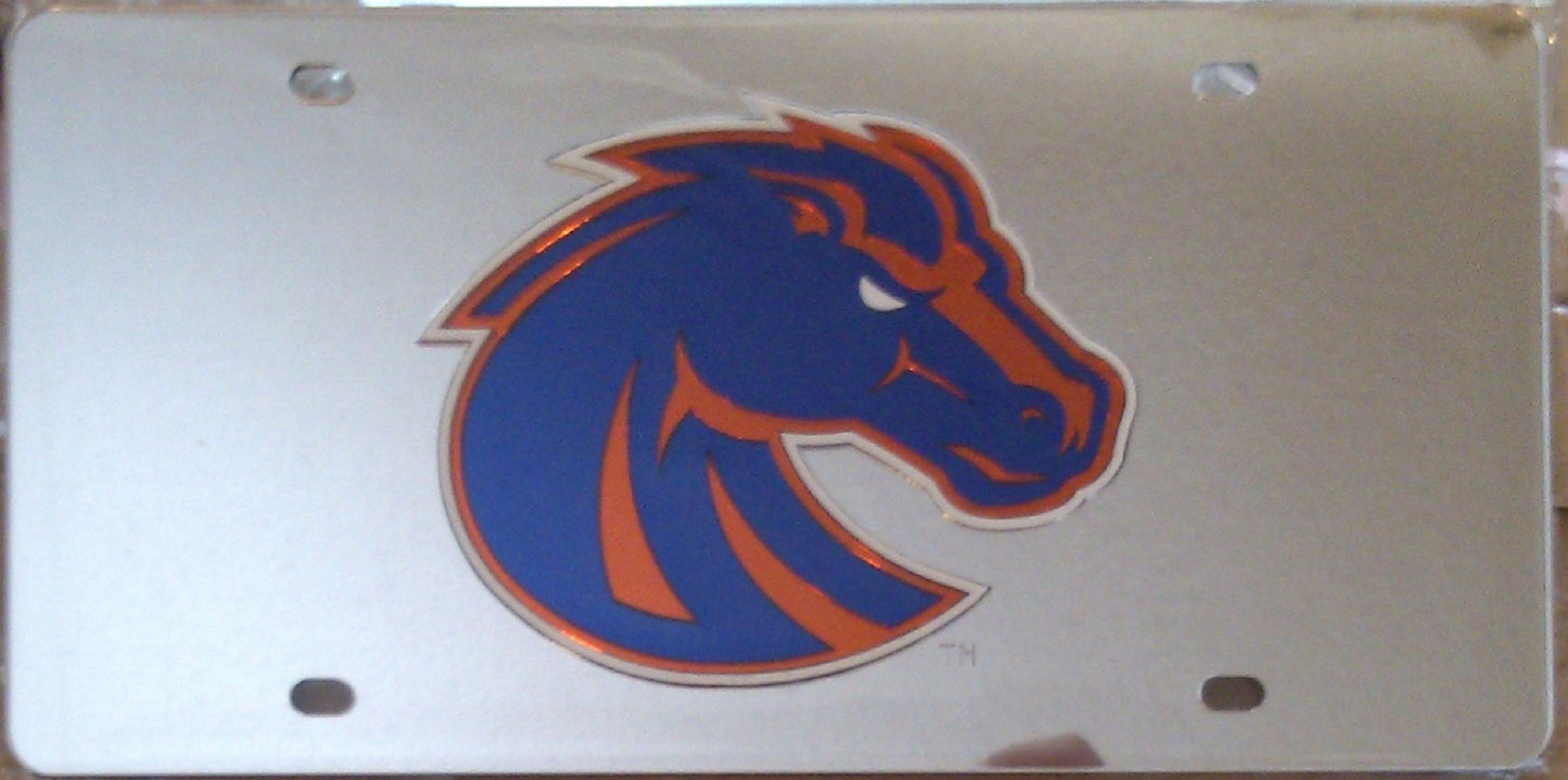 Boise State University Broncos Premium Laser Tag License Plate, Mirrored Acrylic Inlaid, 12x6 Inch